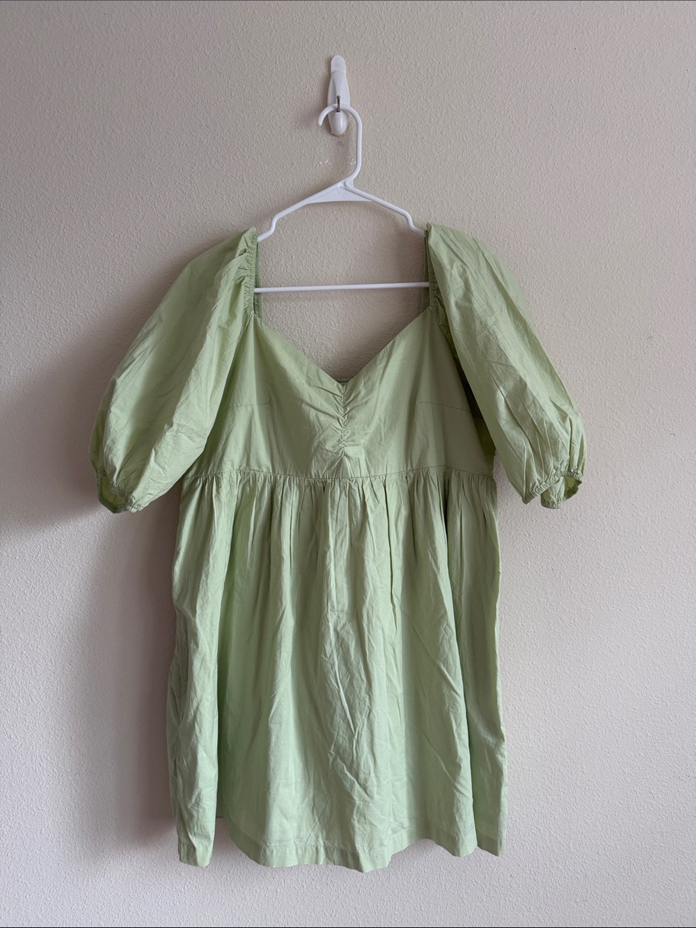 American Eagle Outfitters Sage Green Puff-Sleeve Mini Dress